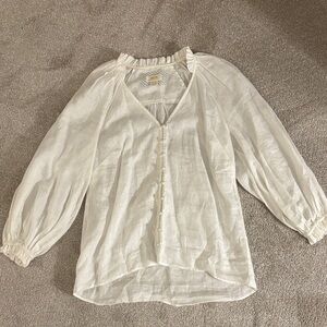 Anthropologie Maeve White Linen Button-Up Blouse